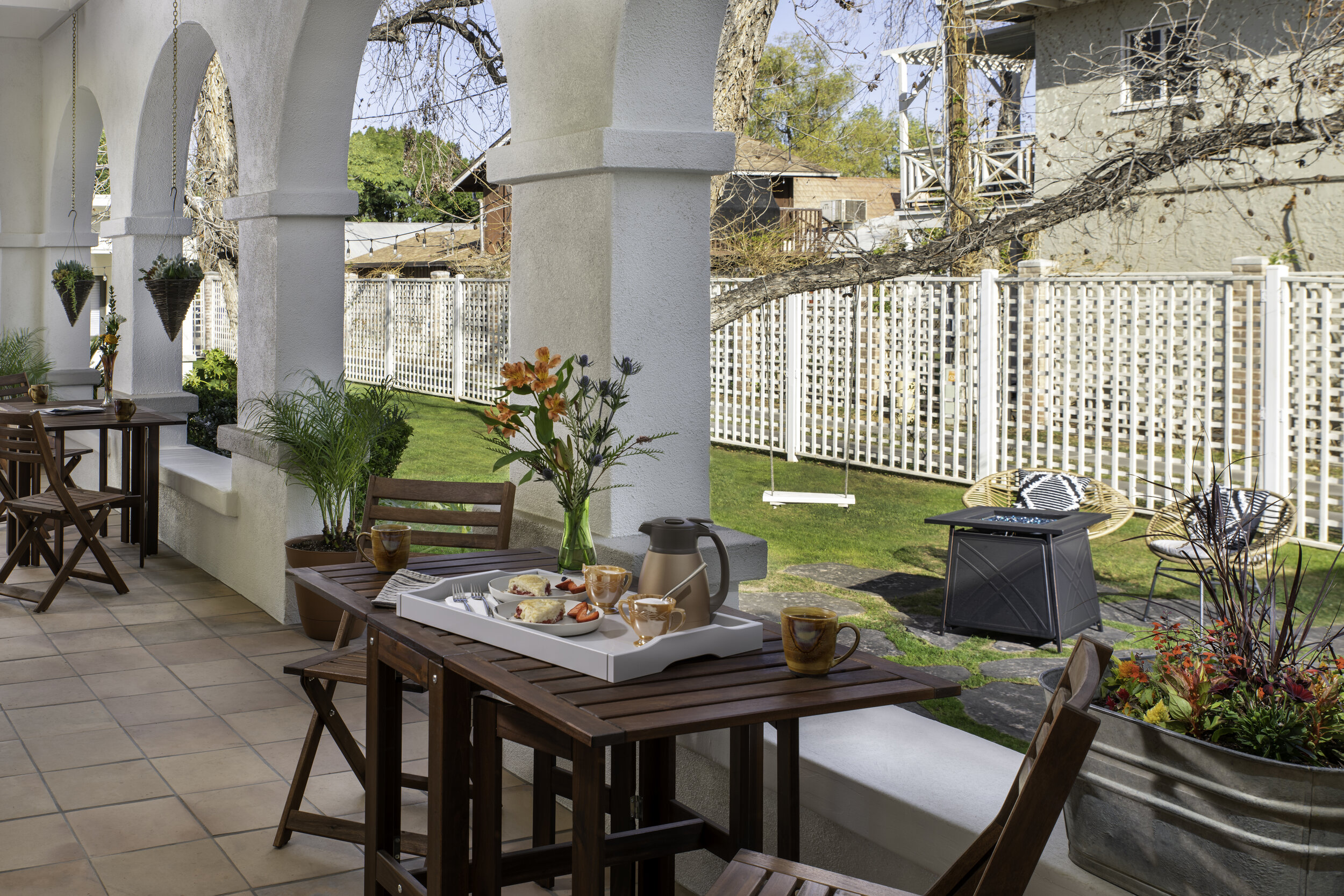 Breakfast setting on the back patio of W2ND Historic Inn